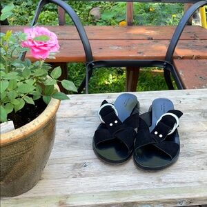 Rag & Bone Black Suede Leather Slides with Hammered Steel Buckles 7.5 US‎